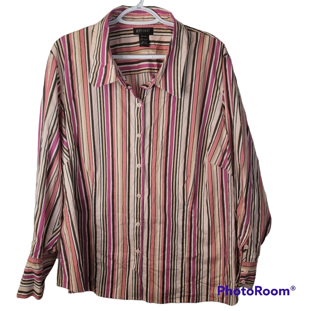 Lane Bryant Shirt Womens 26 28 Multicolor Long‎ Sleeve Button Up Collared Top